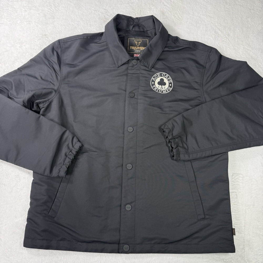 Triumph Ace Coach Jacket Mens XL Black Big Logo Embroidered Biker Moto MTES23801